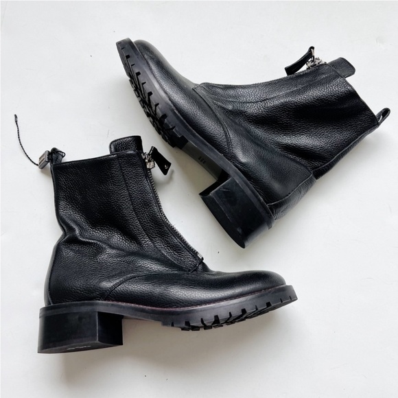 Napoleoni Black Combat Boots Chelsea Zip Front NEW size 6.5 Moto - Picture 1 of 8